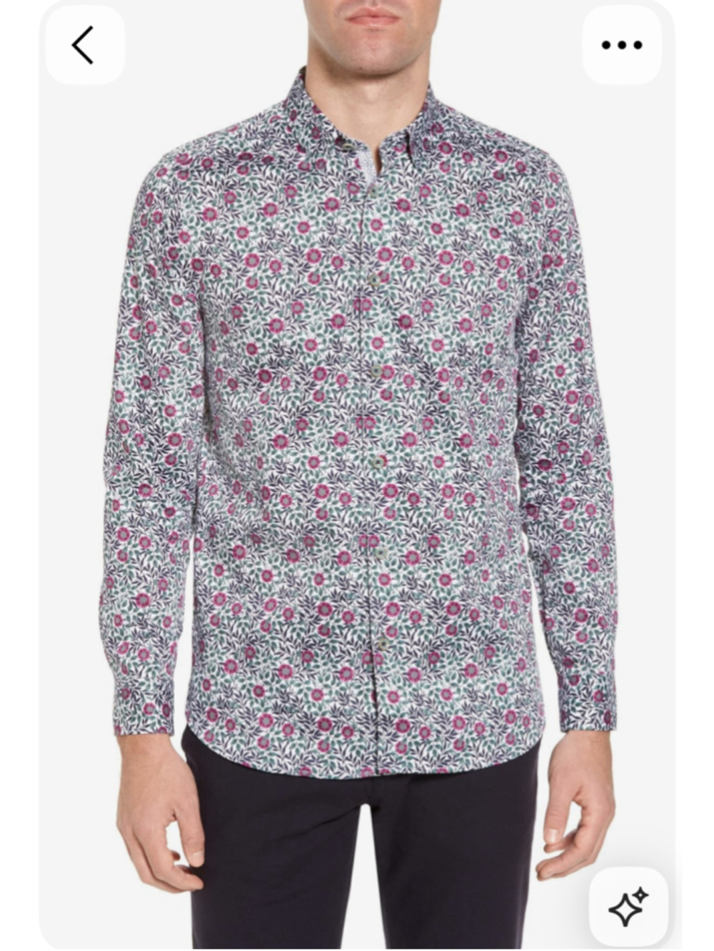 Men's Ted Baker Orense Floral Button Down Shirt XL Size 7 White and Burgundy 10